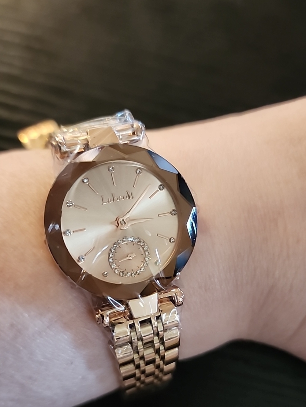 Lebaoli Gold Crystal Accent Bracelet Watch for Women